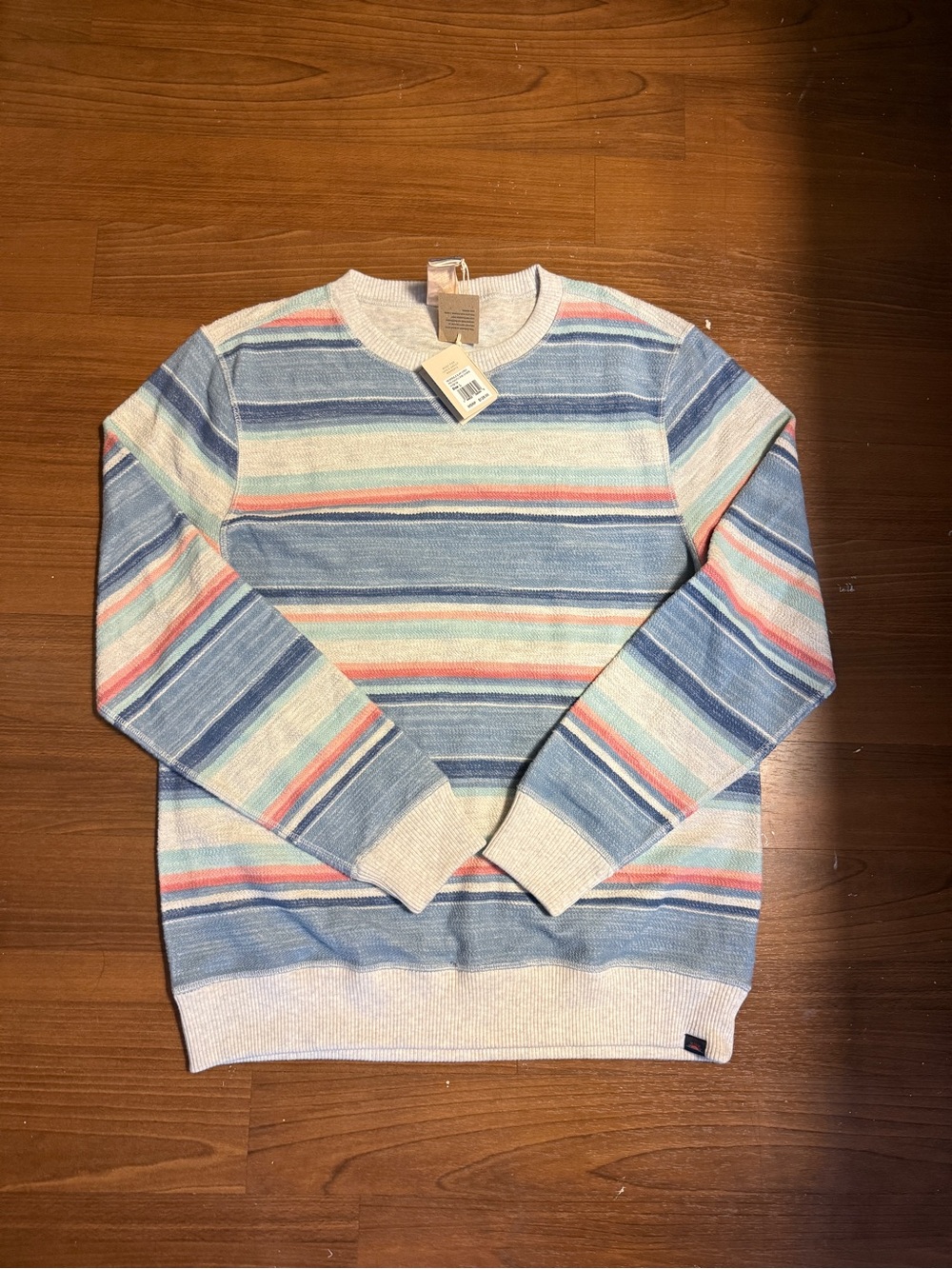 Faherty Striped Crewneck Sweater - Blue, Cream & Coral
